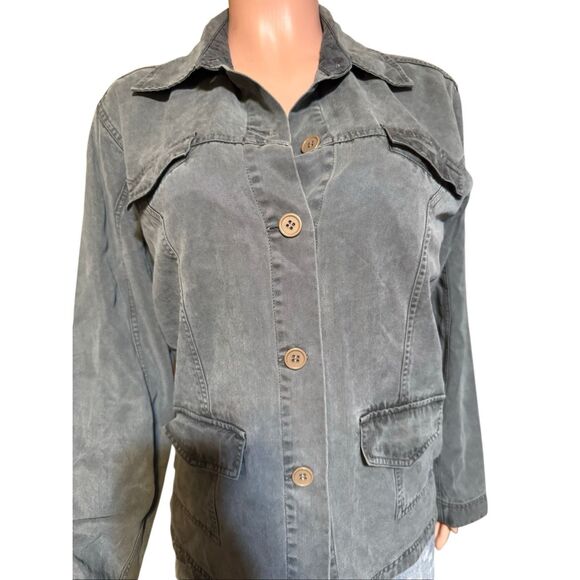 Women's shirt tencel button-down gray casual shirt jacket M - Picture 5 of 7
